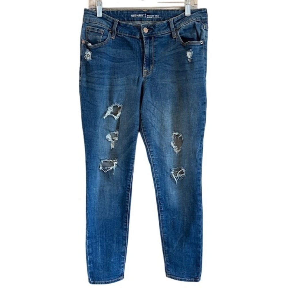 Old Navy Women's Rockstar Mid-Rise Distressed Stretch Skinny Jeans‎ 12